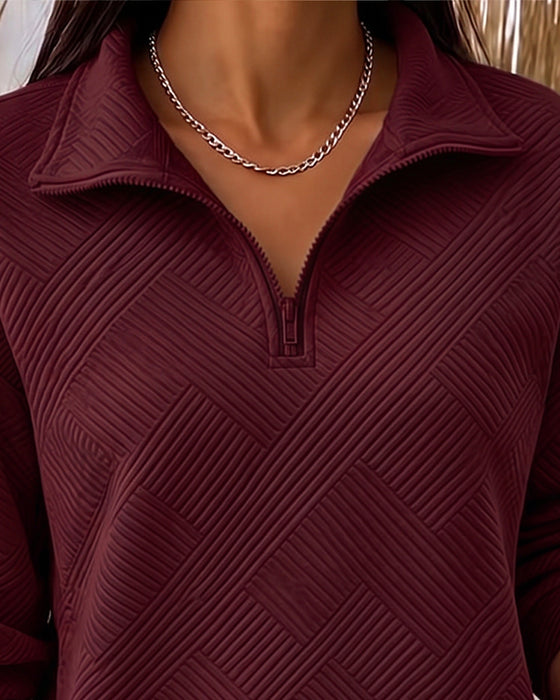 Sweatshirt Enfärgad Halv Dragkedja Kavajkrage