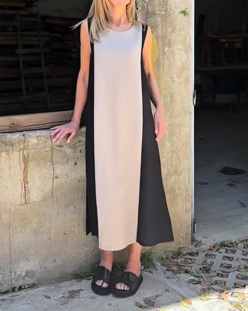 Klänning Ärmlös Färgblockerad Slits
