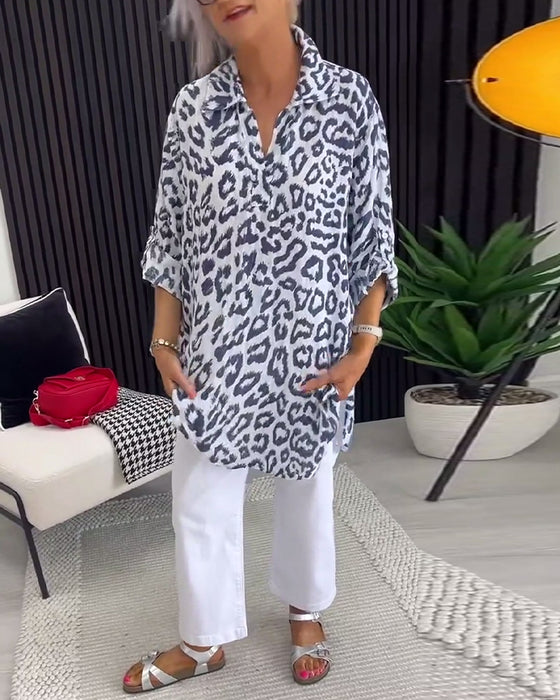 Blus Krage Leopardmönster
