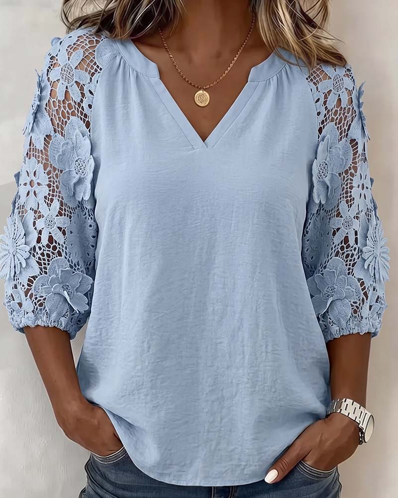 Blus Blommig Patchwork Casual