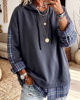 Hoodie Plaid Mock Skiktad