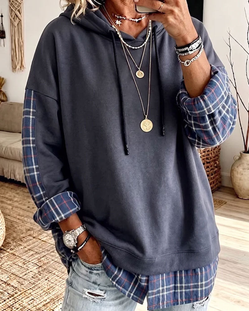 Hoodie Plaid Mock Skiktad
