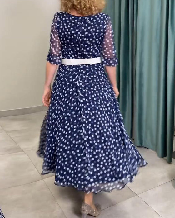 Klänning Halvkortärmad Polkagris Chiffong