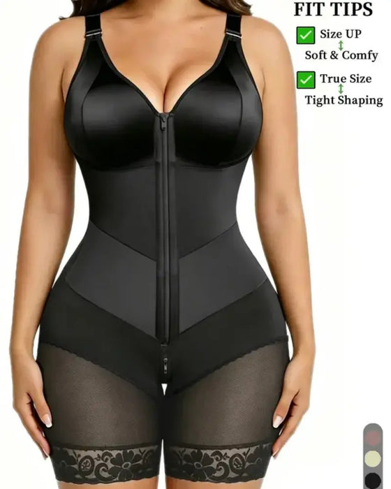 Dam Dragkedja Spets Magkontroll Shapewear Bodysuit