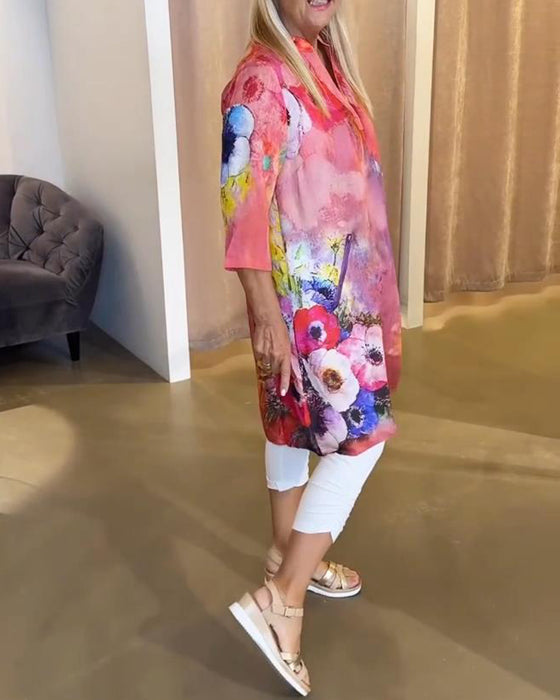 Klänning Stilfull Ståkrage Blomstertryck