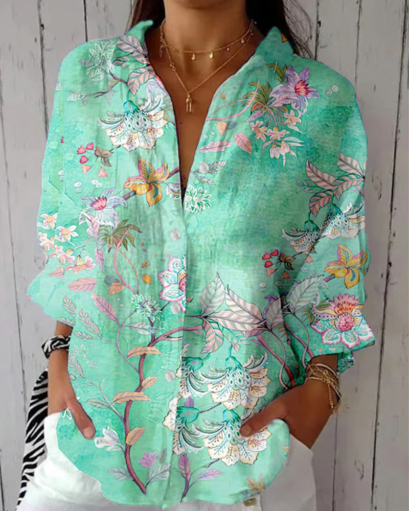 Skjorta Mode Tryckt Nedvikt Krage