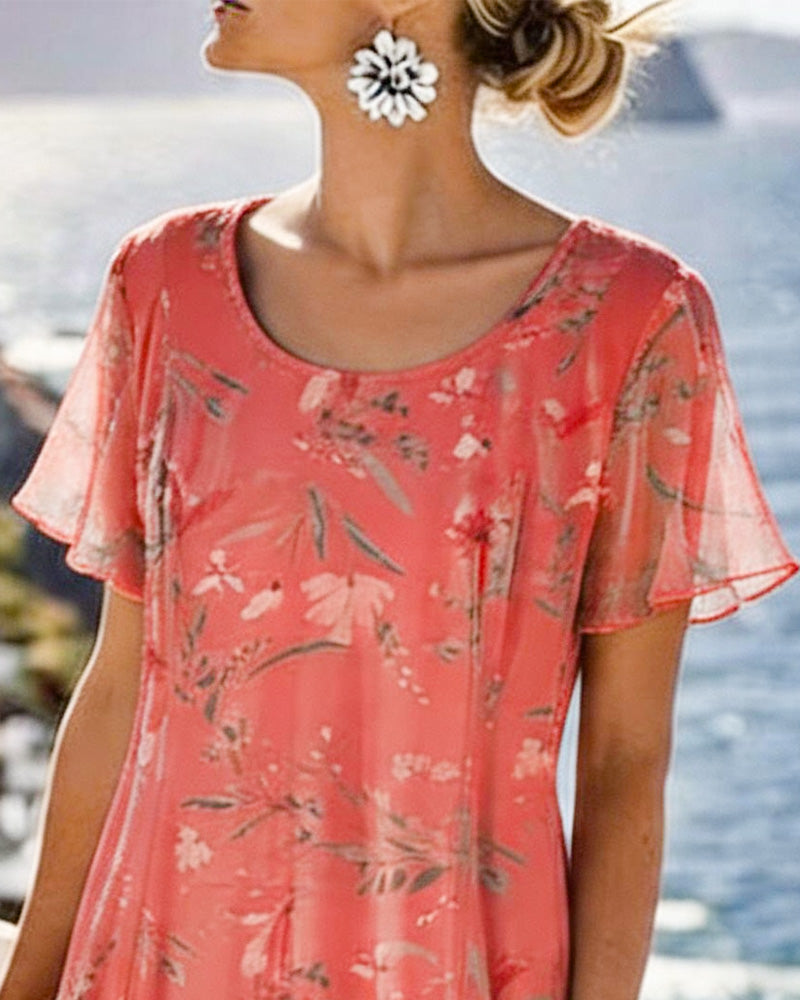 Klänning Blommig Rund Hals Maxi