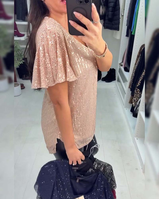 Blus Med V-Ringning Och Korta Ärmar