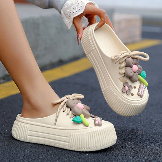 🌴 Dam Andningsbara Tofflor med Blomdekoration