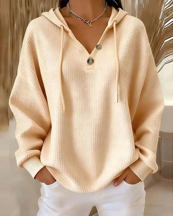 Sweatshirt Avslappnad Enfärgad Snörlina