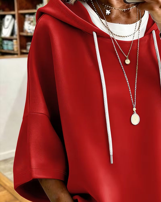 Hoodie Loose Sju-Kvart Ärm