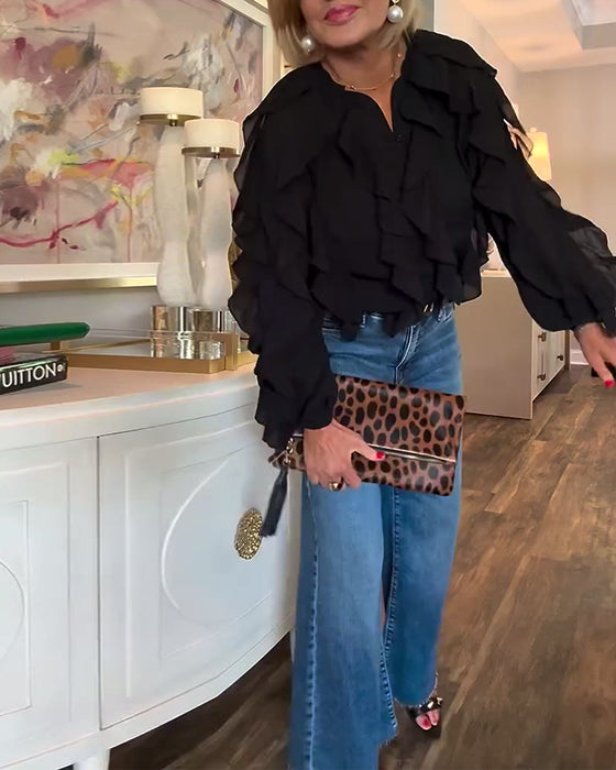 Volangblus I Enfärgat Och Luftigt Tyg