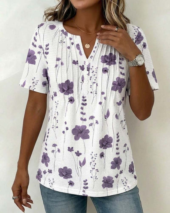T-Shirt Våffla V-Hals Blommig