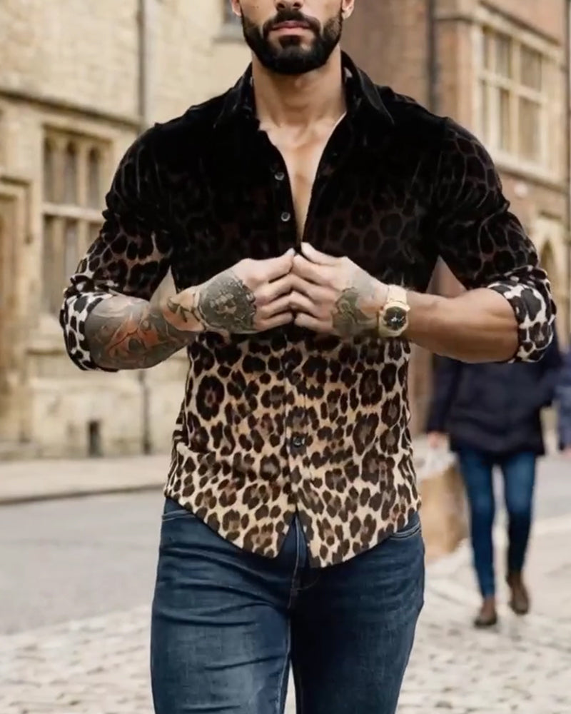 Skjorta Gradient Leopardtryck Herr