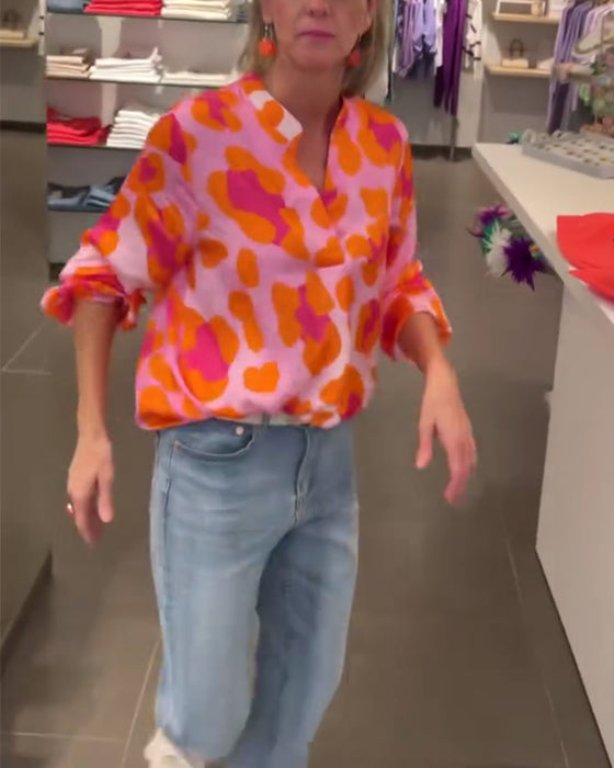 Tryckt V-ringad lanternanärm avslappnad topp