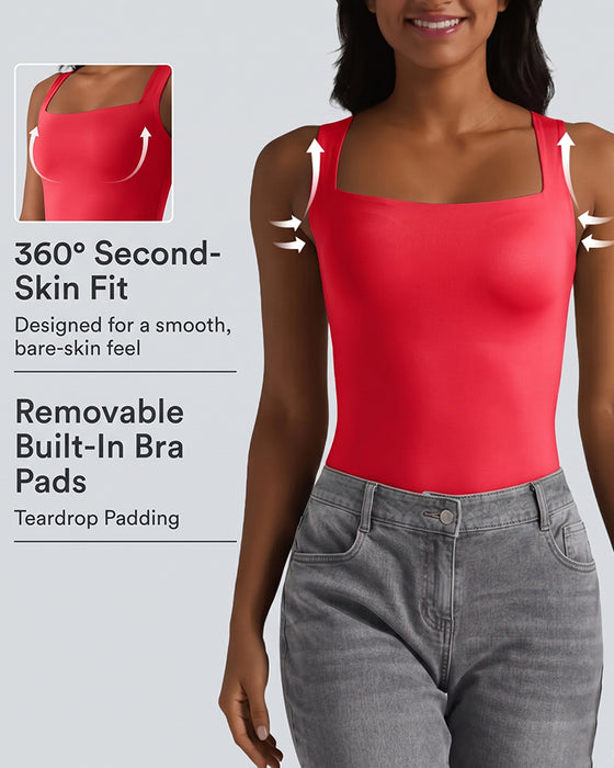 Tank Top Solid Färg Fyrkantig Hals Inbyggd Bh