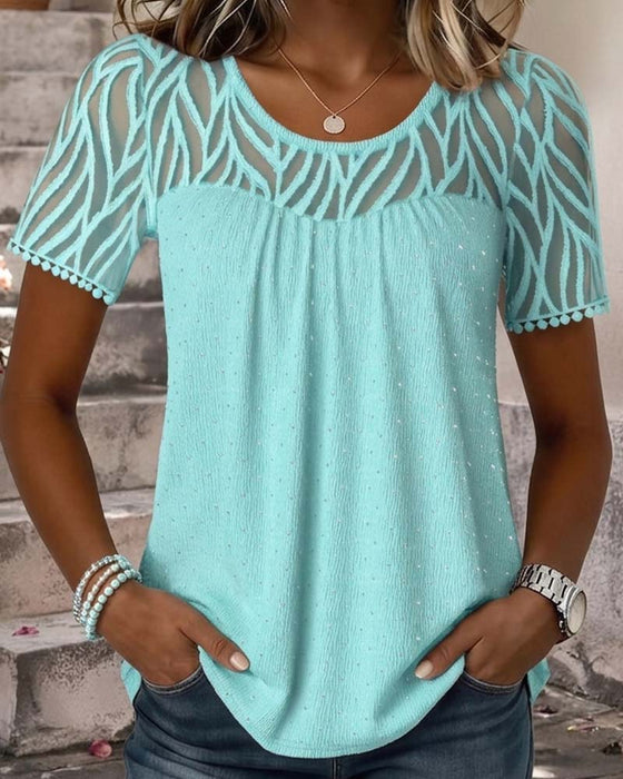 Blus Nät Patchwork Solid Färg
