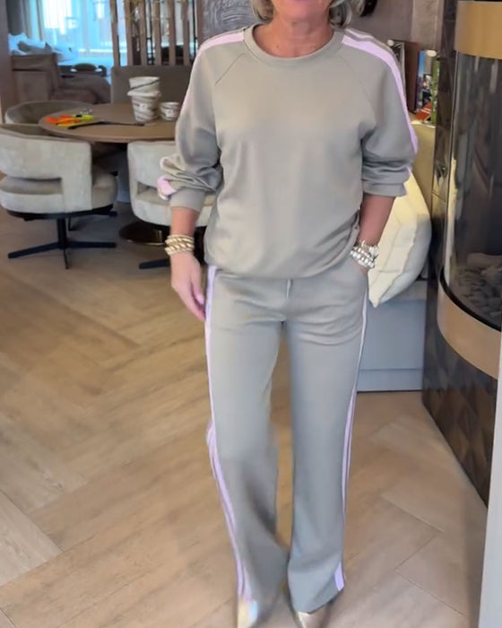 Set Med Ledig Lös Randig Sweatshirt