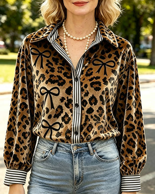 Blus Leopard Tryck Rosett