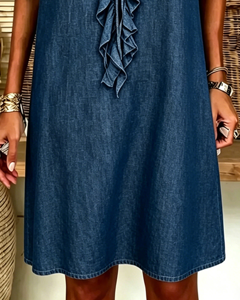 Klädning V-Hals Denim Ruffle