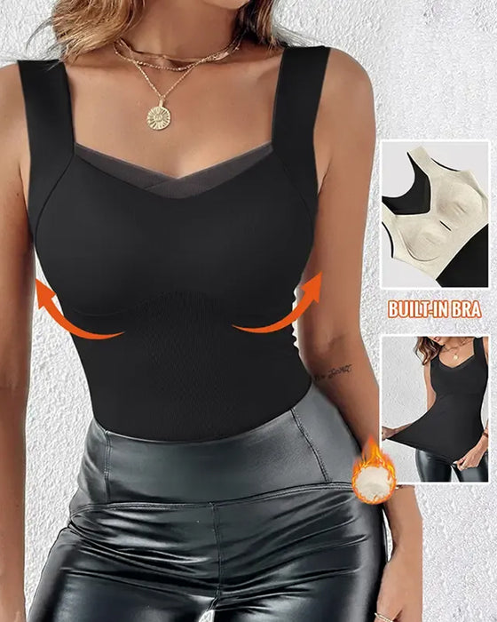 Tank Top Fyrkantig Hals Solid Inbyggd BH