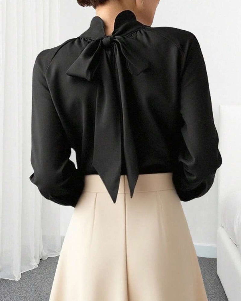 Blus Med Ballongärmar Och Hög Halsring