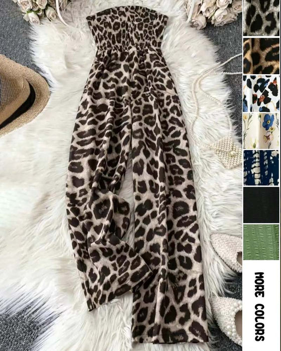 Jumpsuit Axelbandslös Leopard Tryck Bred Ben Midjeknyt