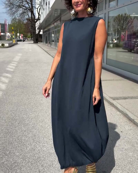 Klänning Mock Neck Ärmlös Lös
