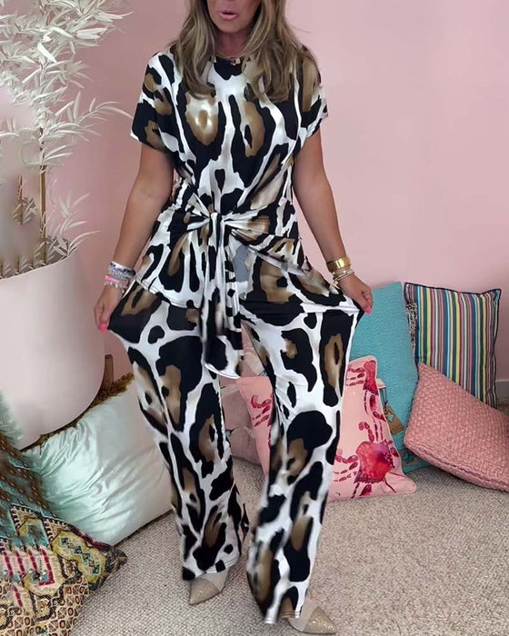 Leopardmönstrat avslappnad spets i två delar