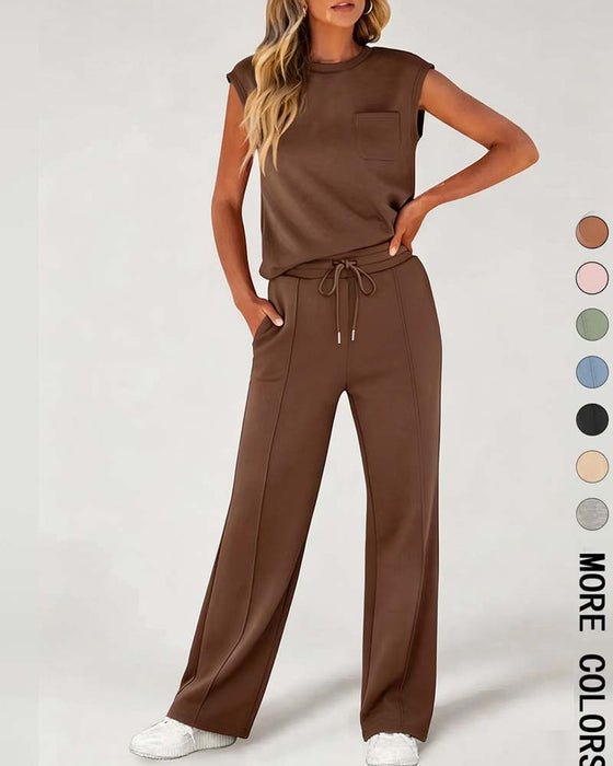 Set Enfärgad Ärmlös Kortärmad Casual