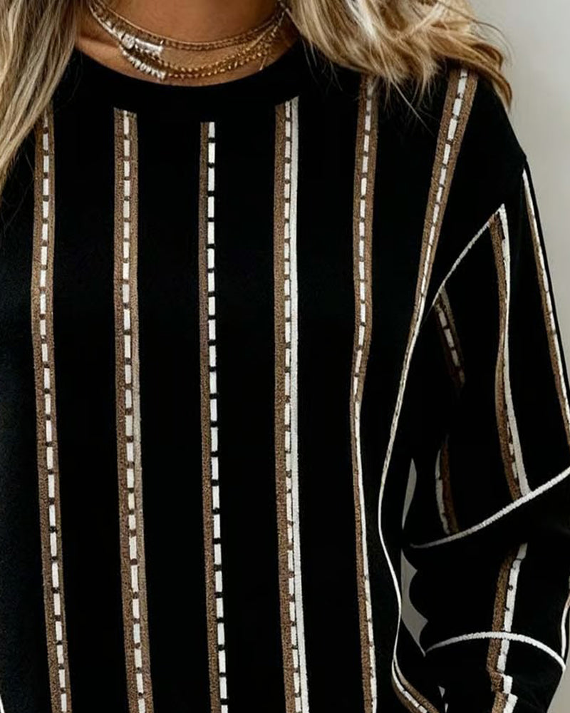 Sweatshirt Med Vertikala Ränder Och Rund Halsring