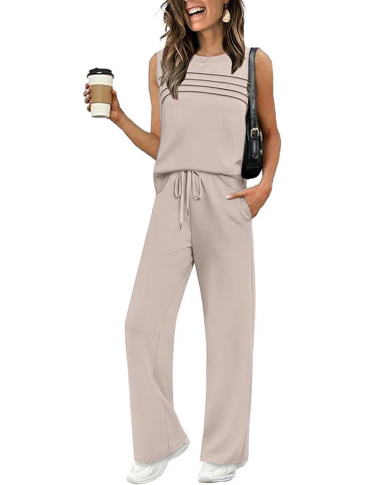 Tvådelad Set Veckad Väst Topp