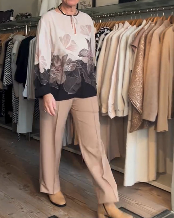 Blus Knyt Lång Ärm Placerings Tryck