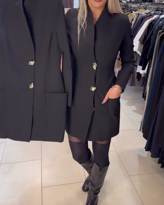 Klänning Ståkrage Metallknapp Dräkt