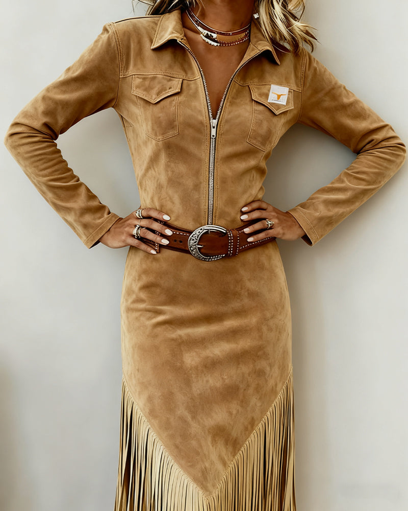 Enfärgad Klänning Med Halvblix Och Tofsar