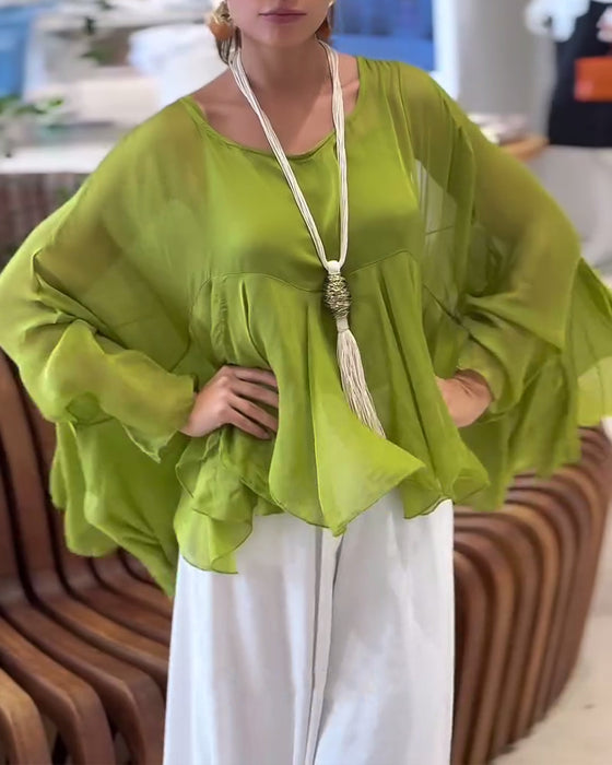 Blus Med Stilren Enfärgad Design