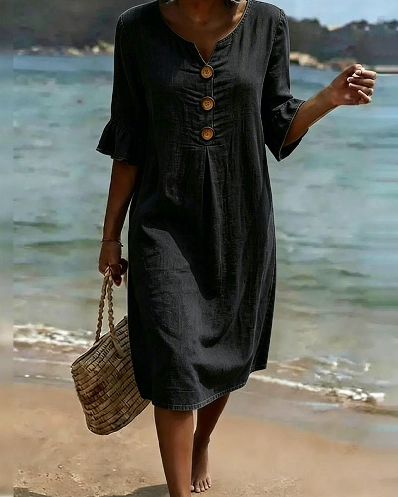 Klänning Lotus Blad Ärmar Jeans