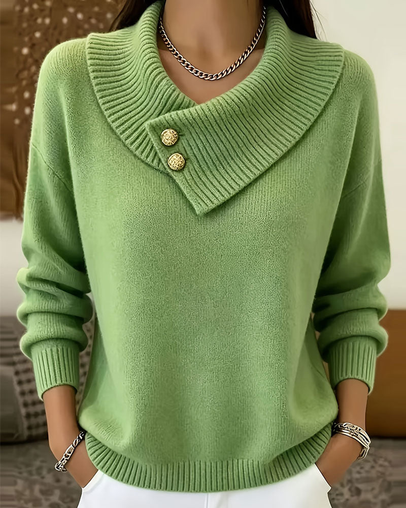 Pullover Diagonal Slag Knapp Solid