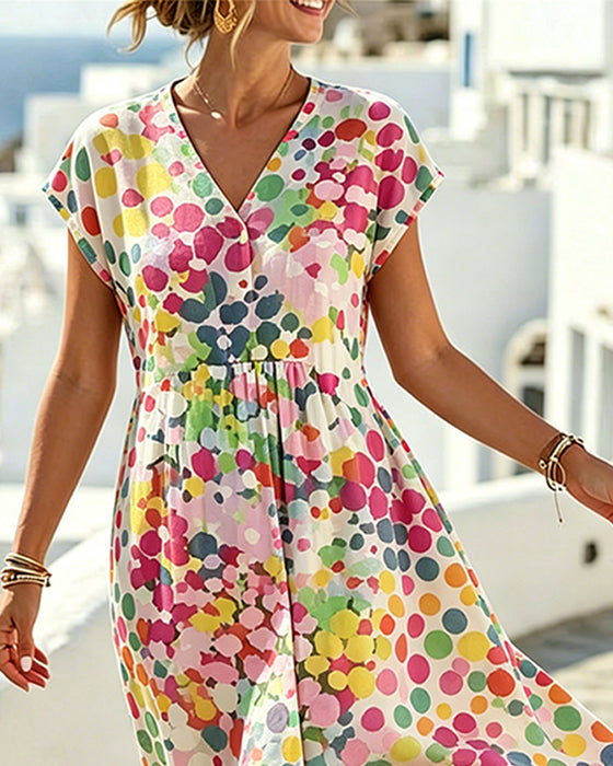Klädning Polka Dot V-Hals Midja