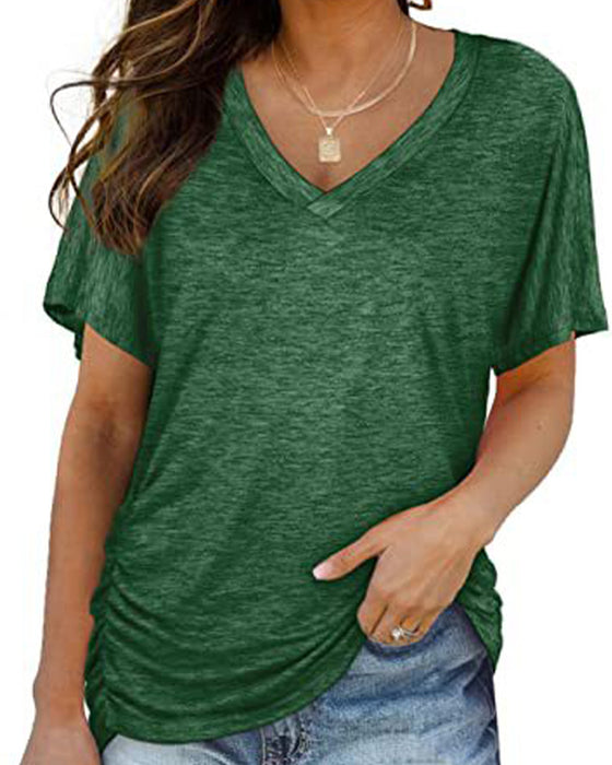 T-Shirt Veckad Enfärgad V-Ringning