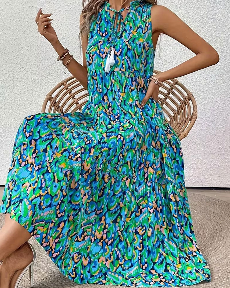 Maxiklänning Sleeveless Snörning Tryck