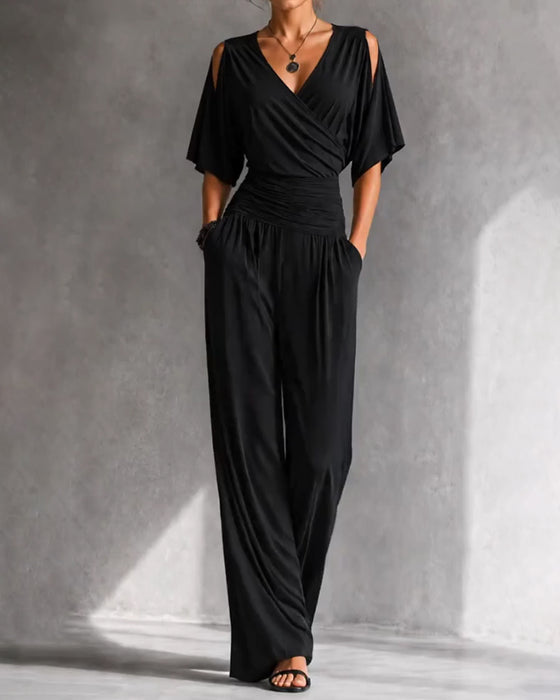 Jumpsuit V-Hals Crossover Kall Axel Midja Ficka