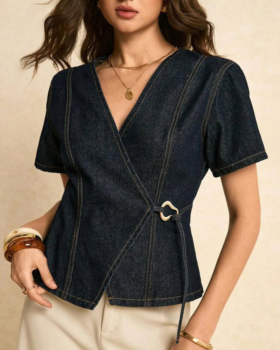 Blus Oregelbunden Lace-Up Denim