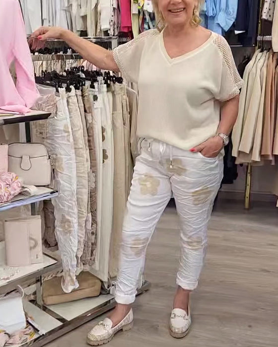 Byxor avslappnad tryck med dragsko