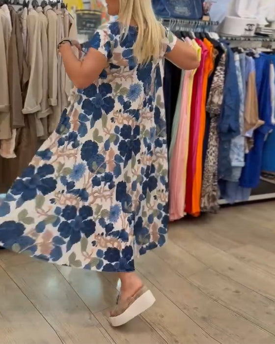 Klänning Rundhals Blommönster Elegant