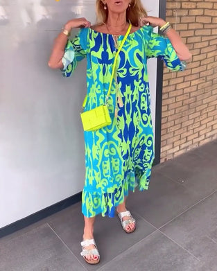 Klänning Klockärm Semestertryck