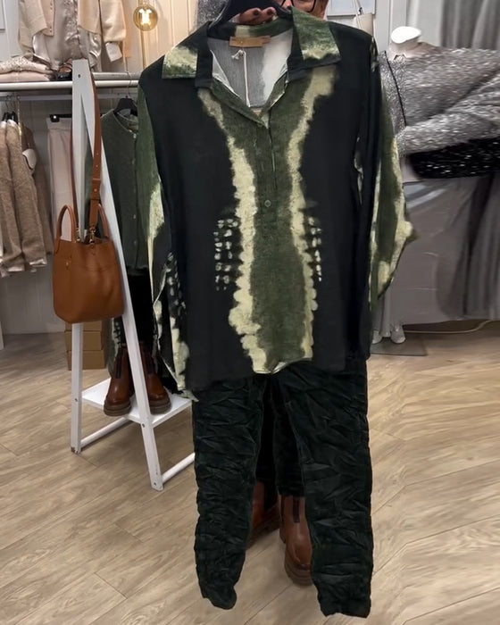 Skjorta Lapel Retro Color Block Långärmad