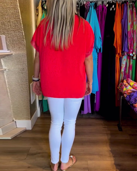 Skarvad spets v-ringad enfärgad topp