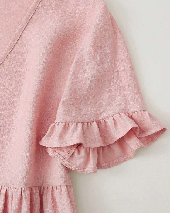 Blus V-Hals Ruffle Pärla Knapp