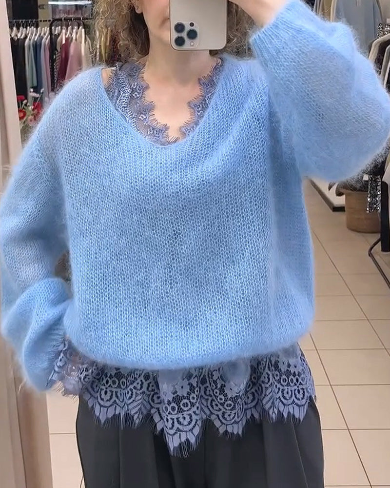 Pullover V-Hals Solid Lapptäcke